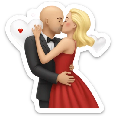 couple kissing hearts flying red dress man bald skin white sticker