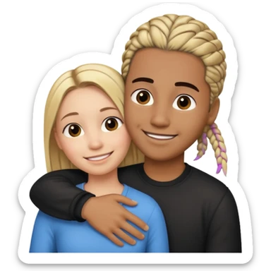 dirty blonde girl with straight hair and medium toned guy with black cornrows hair hugging sticker