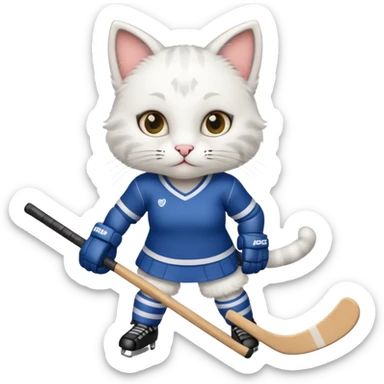 female cat hockey player with stick sticker