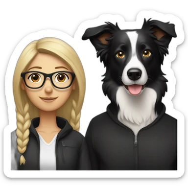 Border Collie black with blond woman and man with glasses sticker