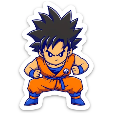 Goku from Dragon Ball Z, spiky black hair, orange gi sticker