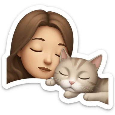 Brown hair girl sleeping with her grey beige cat sticker