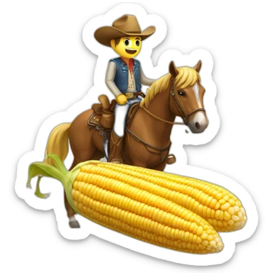 A cowboy riding a cob of corn sticker