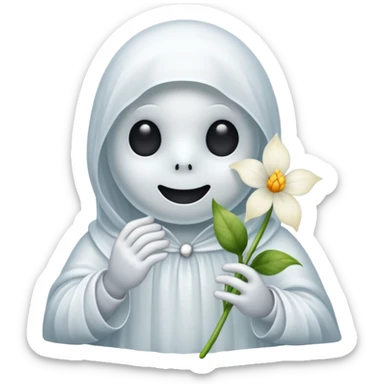 shy vanilla ghost with a flower sticker