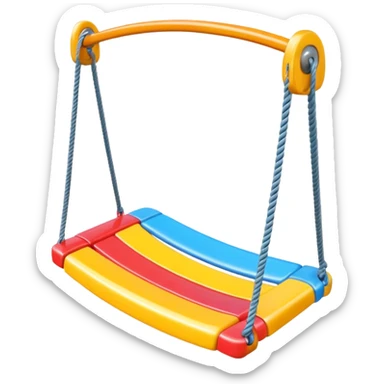 a colorful plastic swing with a safety bar in front, hanging from two ropes, glossy surface and soft shadows sticker