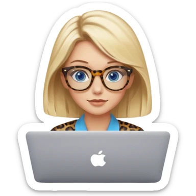  blonde hair woman blue eyes with tortoise shell print glasses on mac book  sticker