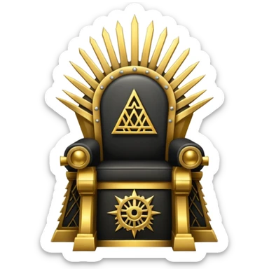 iron gold illuminati throne with glowing illuminati symbol sticker