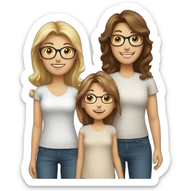 White family of 4, 1 mom with brown hair, 1 big boy with Brown hair, 2 girls with glasses and long blond hair sticker