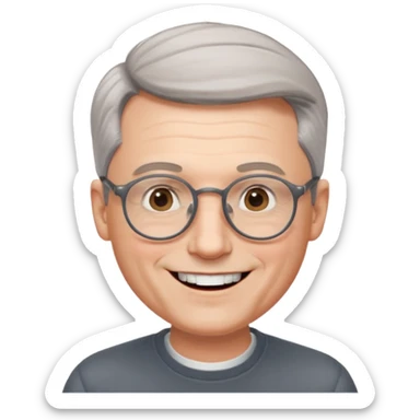 50 yr old pale white man, grey side swept hair, round glasses, big smile, white teeth, handsome sticker