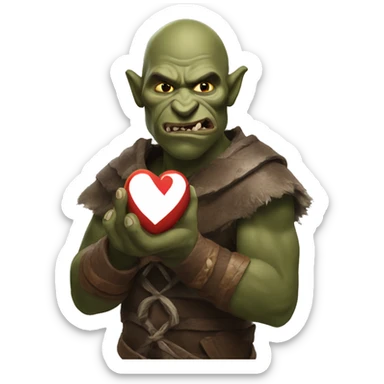 Brown Orc with a white palm on his face from the Lord of the Rings shows a heart sticker