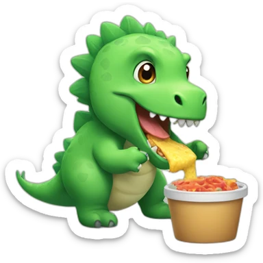 Fluffy dino eating lunch sticker