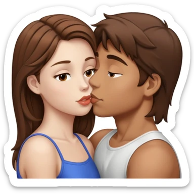 Boy brown hair tan girl brown hair pale kiss sticker
