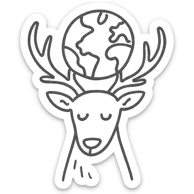 A deer holding the Earth on its antlers sticker
