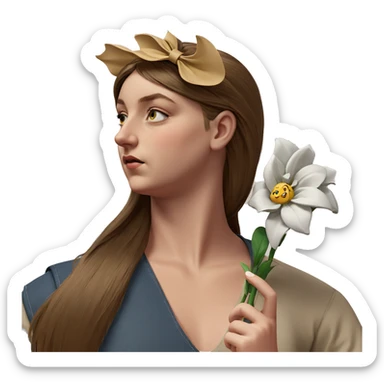 girl holding a flower sticker