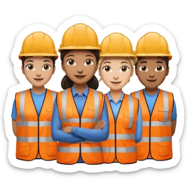 group of railway engineers mixed races and genders behind a table sticker