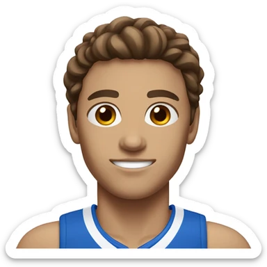 Volleyball player with brown hair brown eyes and blue and white jersey sticker