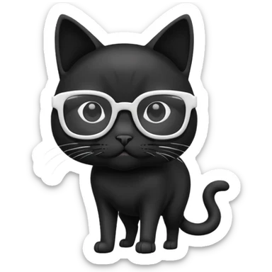 black cat full body wearing white glasses with square modern frames sticker