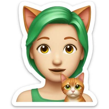 Red haired girl with green eyes and red hair cat  sticker