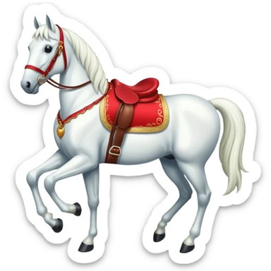 Christmas white horse with a full-length red saddle sticker