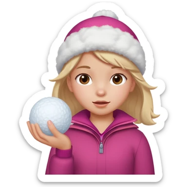 kid girl with sweated holding snowball sticker