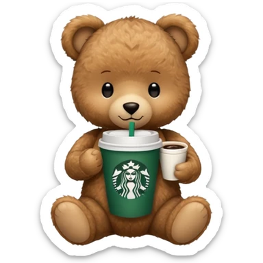 teddy bear with one cup of starbucks coffee sticker