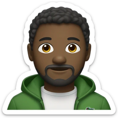 A dark skin short-haired person with a beard at the bottom and a light mustache, wearing Lacoste clothes  sticker
