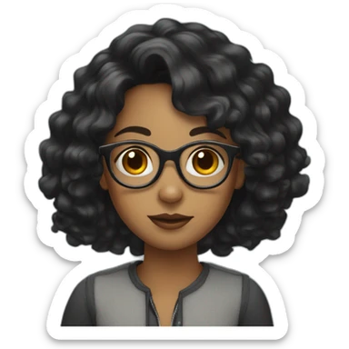 girl with black wavy hair and glasses sticker