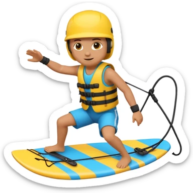3D emoji-style icon of a person wakeboarding. sticker