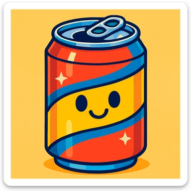 a soda can, vibrant and playful style sticker