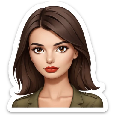 Emily Ratajkowski, beautiful fashion model with brunette hair, full lips, defined eyebrows sticker