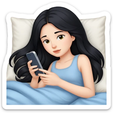Girl with long black hair laying In bed using phone  sticker