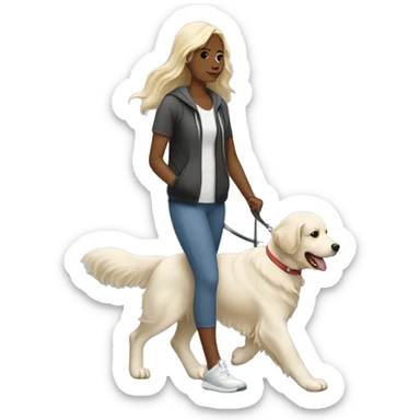Woman wearing athleisure walking white golden retriever sticker
