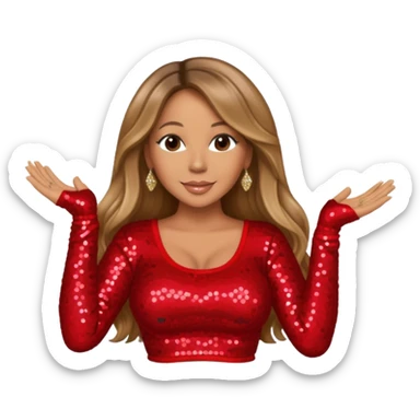Mariah Carey with long dark blonde hair, red sequin long sleeve crop top sticker