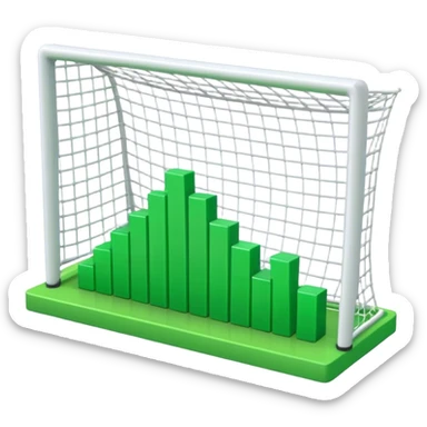 Cinematic realistic green 3d growing bar graph in a soccer goal sticker