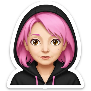 Бабушка с розовыми волосами в черном капюшоне sticker