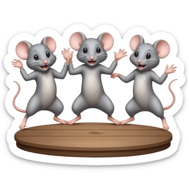 3 mice dancing on a table together in different classic poses sticker