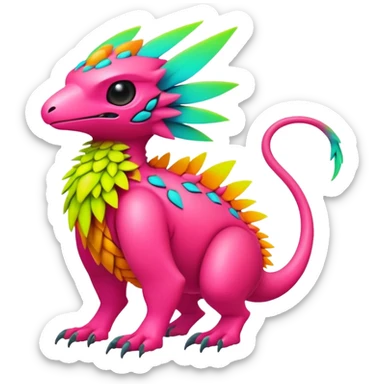 Tropical lush warm-colored modern colorful neon-colored cyber-Fakémon-Digimon-Trico-creature sticker