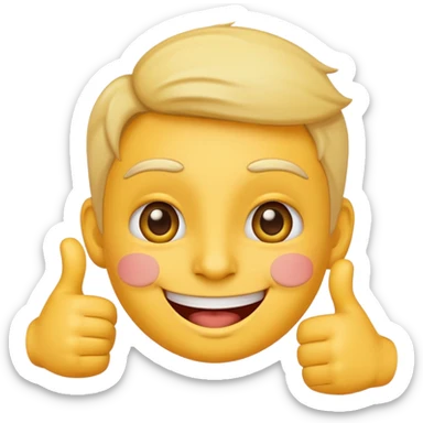 very happy face emoji with wide smile and thumbs up, blushing cheeks sticker