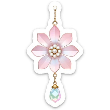 Hanging Iridescent pastel pink sakura crystals white-pearly suncatcher with a tiny bell sticker