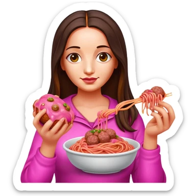 pop art neon Monalisa holding Melted pink gooey spam meat ball spaghetti  sticker