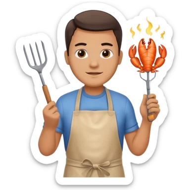 man grilling seafood on a sizzling grill sticker