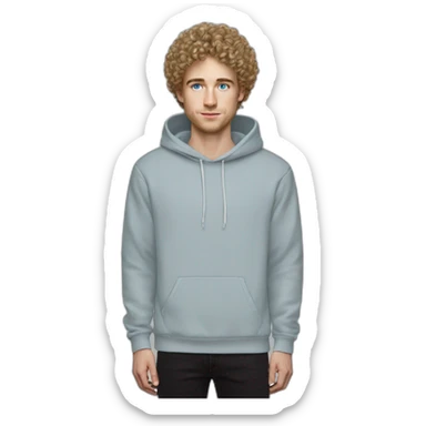 white young guy curly hair split blue eyes black hoodie sticker