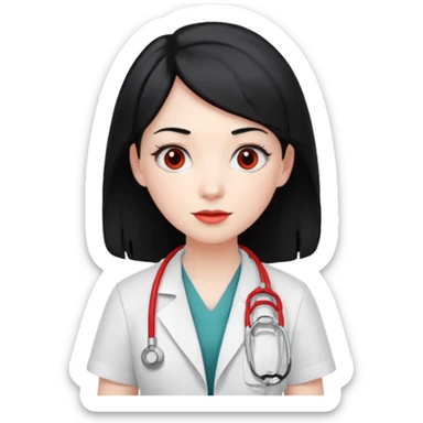 doctor with black hair and red hairclips  sticker