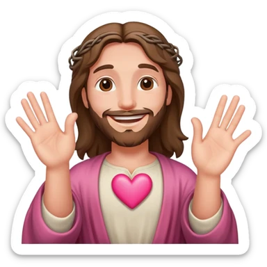 Happy Jesus forming a pink heart with fingers sticker