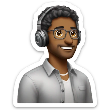 A brown man who loves to listen music with headphones on everytime and love to do photography and vlogging and is a software engineer  sticker