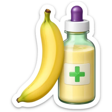 Make an emoji of banana grape custard with a bottle of medicine next to it  sticker