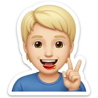 A smiling face with open mouth and taking is finger inside mouth sticker