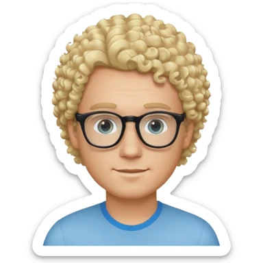 white guy with curly blonde hair that's not too long and light blue ish eyes with black glasses  sticker