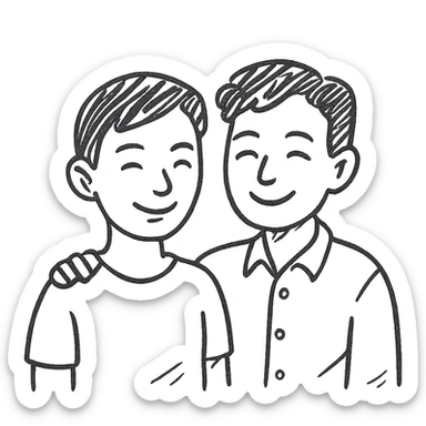 asian gay couple, hand drawn style sketch lines sticker