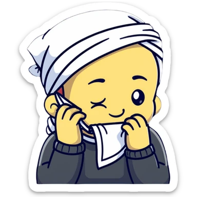 Cartoon character wiping forehead with handkerchief, sweating heavily sticker